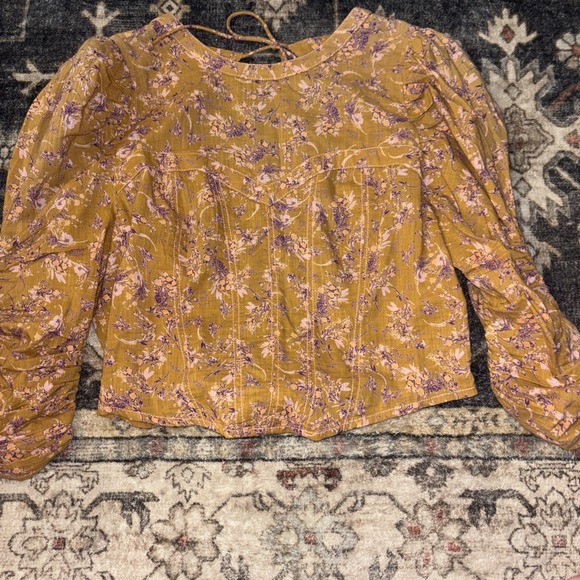 Free People Tops - Free People Monica Gold Floral Corset Style Crop Top Open Back Size Large